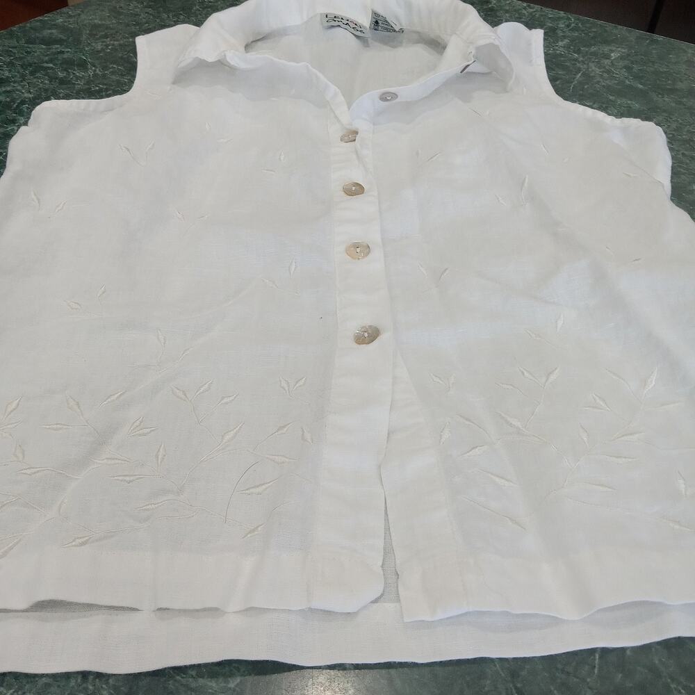Lemon Grass Women's Size L Sleeveless White Linen Cotton Blend Top Boho Cottage